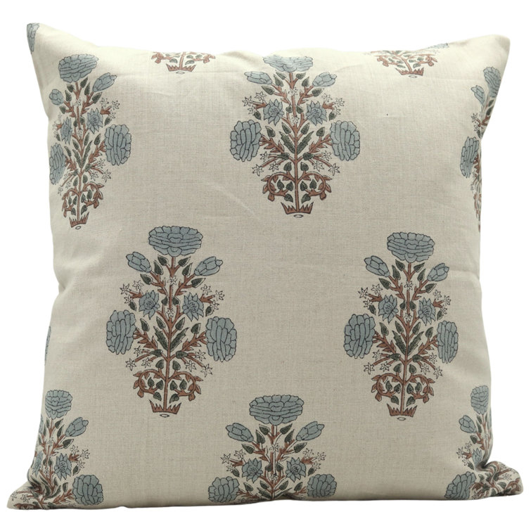 Neutral Floral Linen Square Pillow Cover, 18" x 18"
