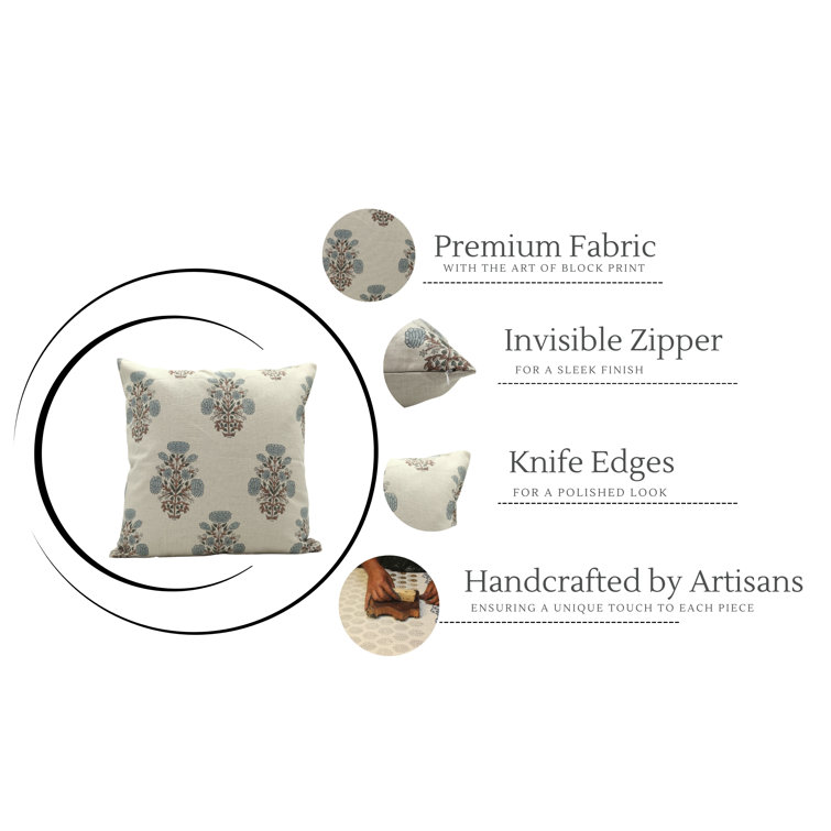 Neutral Floral Linen Square Pillow Cover, 18" x 18"
