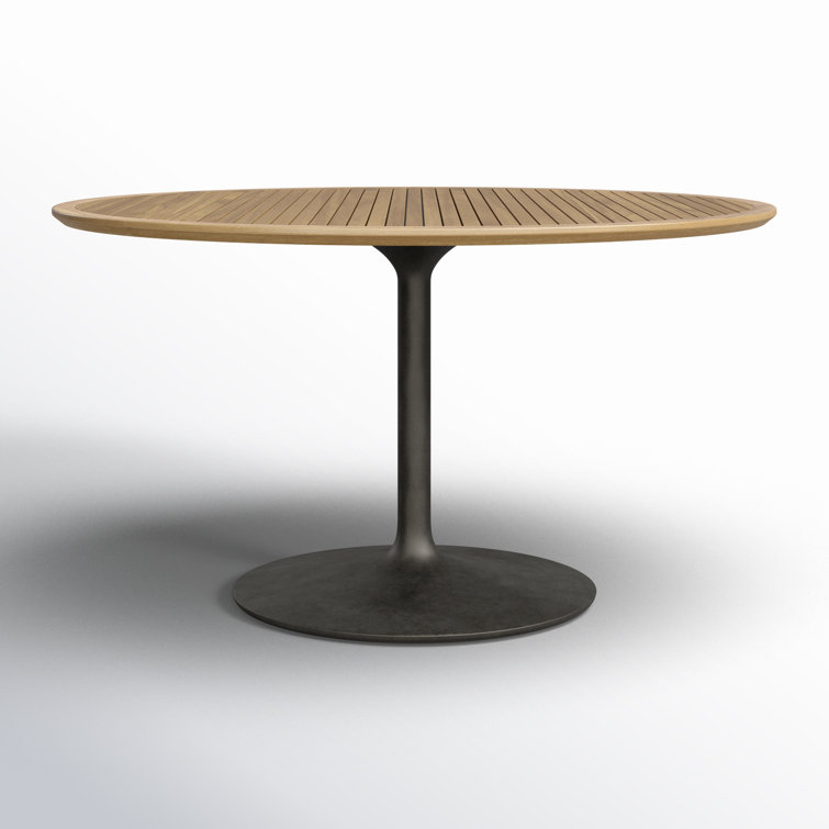 Reina 54" Brown Teak Round Dining Table with Pedestal Base