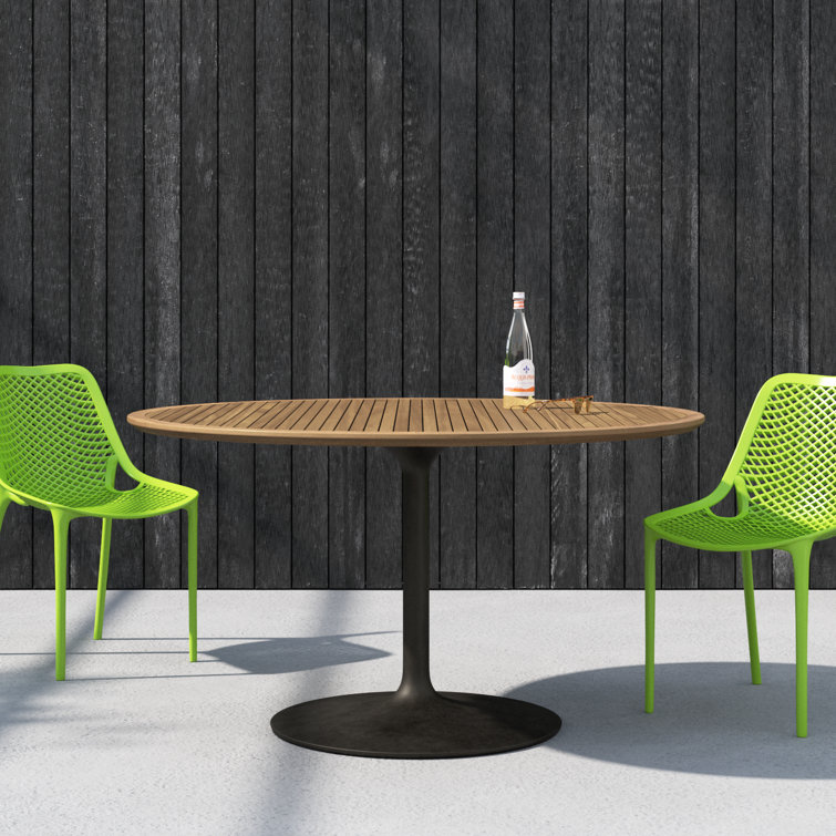 Natural Teak and Bronze Round Outdoor Dining Table