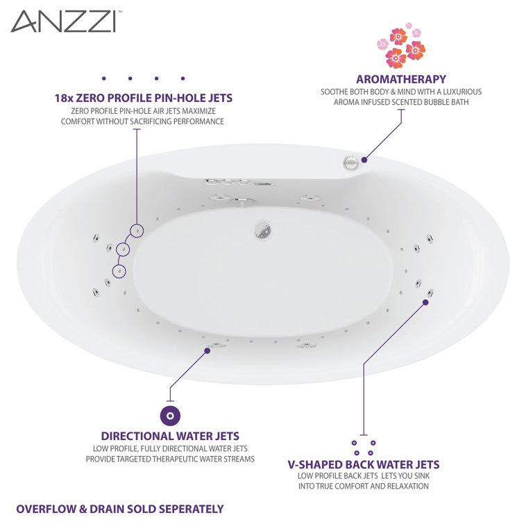 67'' White Freestanding Acrylic Whirlpool Bathtub