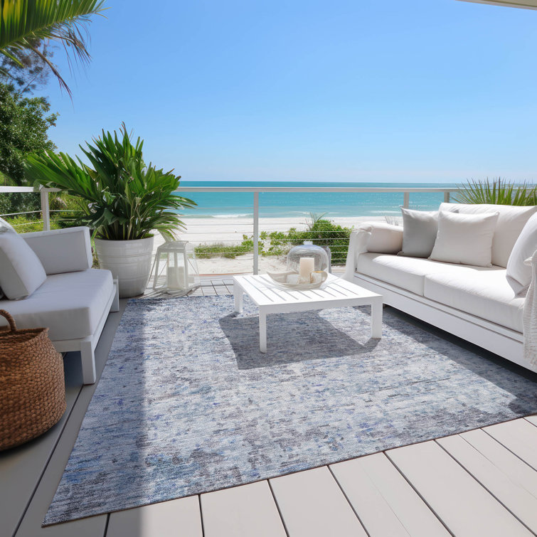 Sky Blue Flat Woven Synthetic Washable 5' x 7' Rug