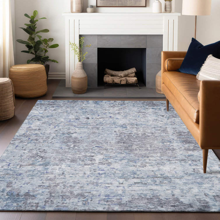 Sky Blue Flat Woven Synthetic Washable 5' x 7' Rug