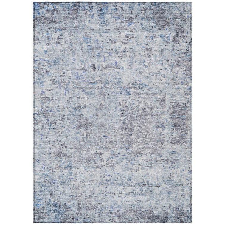 Sky Blue Flat Woven Synthetic Washable 5' x 7' Rug