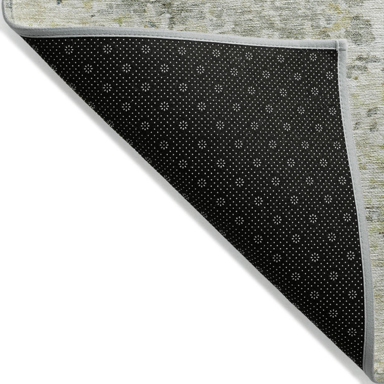 Sage Green Abstract Washable Indoor Outdoor Rug 30" x 20"
