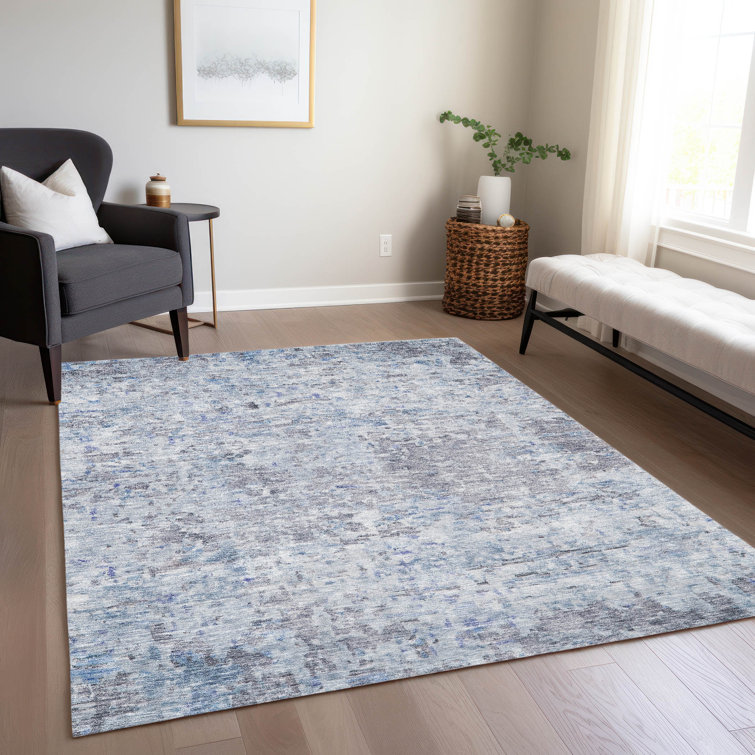 Sky Blue Flat Woven Synthetic Washable 5' x 7' Rug