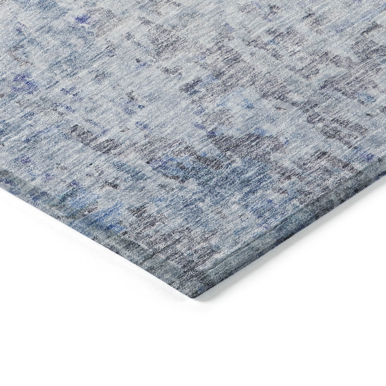 Sky Blue Flat Woven Synthetic Washable 5' x 7' Rug