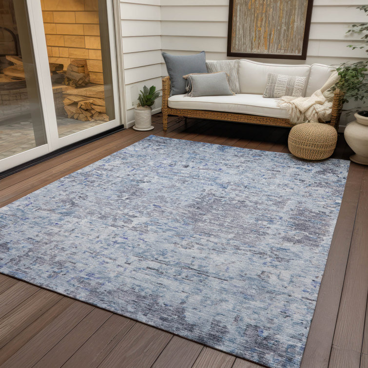 Sky Blue Flat Woven Synthetic Washable 5' x 7' Rug