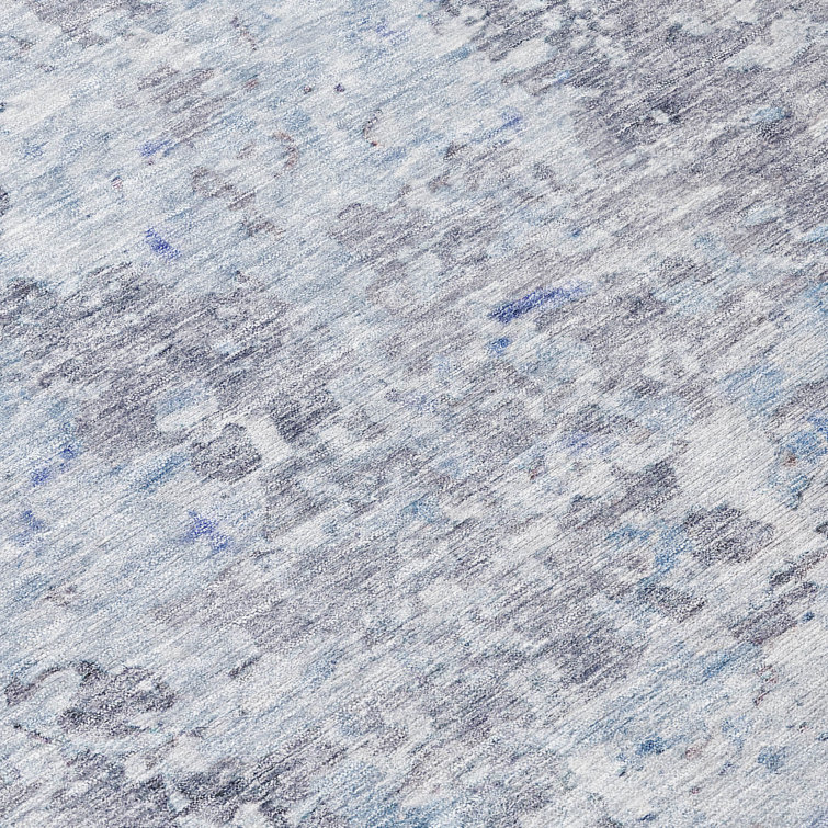 Sky Blue Flat Woven Synthetic Washable 5' x 7' Rug