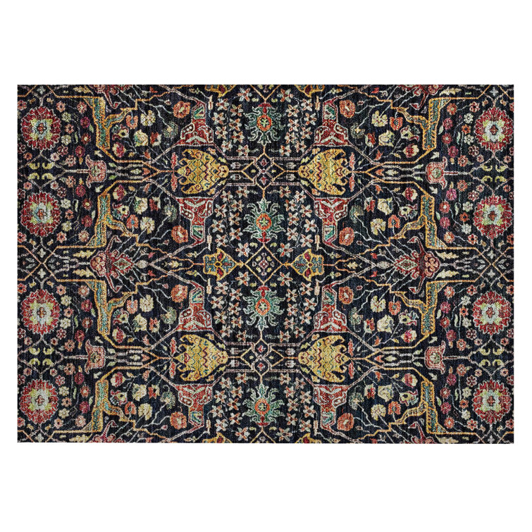Black Rectangular Synthetic Washable Indoor/Outdoor Rug