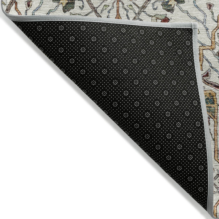 Ivory and Multicolor Washable Synthetic Rectangular Rug