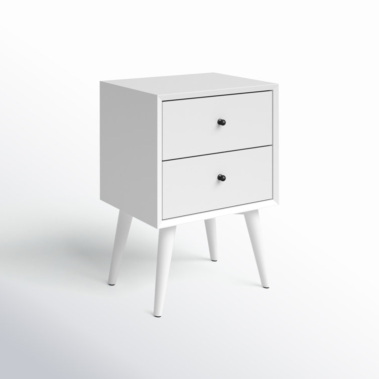 Elegant White Mahogany 2-Drawer Mid-Century Modern Nightstand