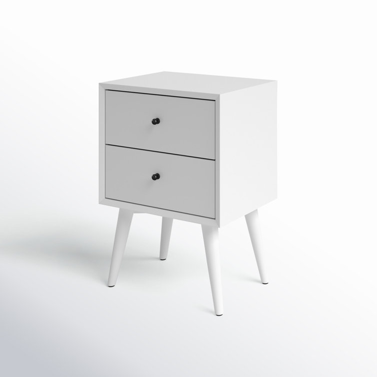 Elegant White Mahogany 2-Drawer Mid-Century Modern Nightstand
