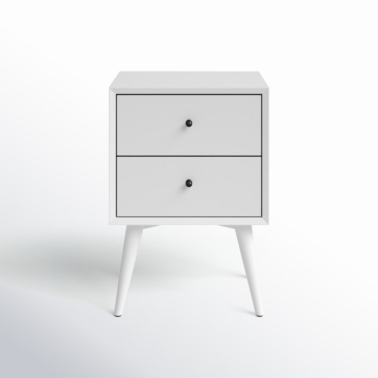 Elegant White Mahogany 2-Drawer Mid-Century Modern Nightstand