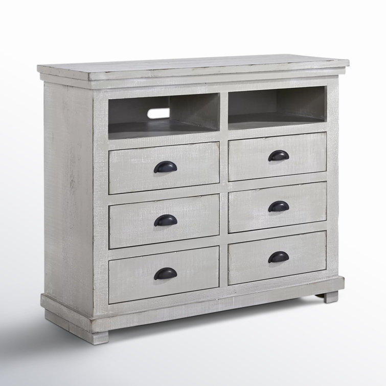 Transitional Gray 6-Drawer Media Chest in Solid Pine