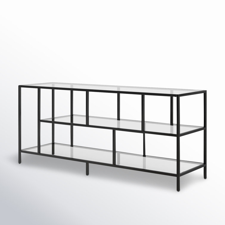 Wylan Streamlined 55'' Black Metal TV Stand with Glass Shelves