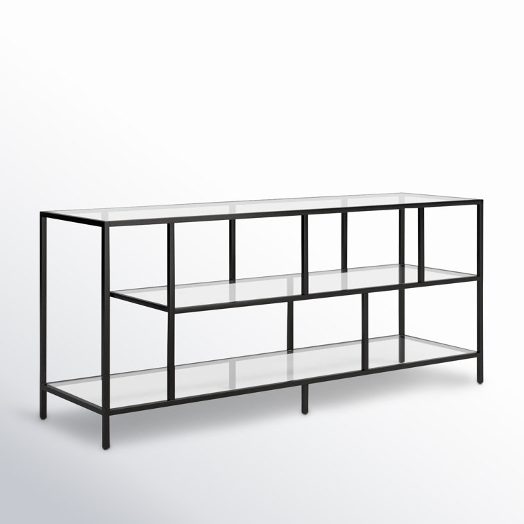 Wylan Streamlined 55'' Black Metal TV Stand with Glass Shelves