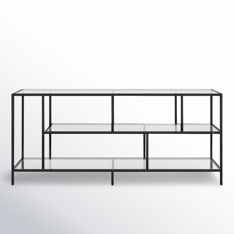 Wylan Streamlined 55'' Black Metal TV Stand with Glass Shelves