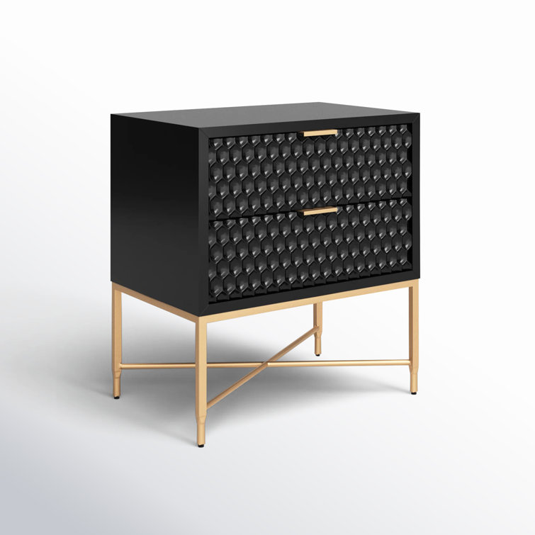 Black Pearl Mahogany 2-Drawer Nightstand with Gold Accents