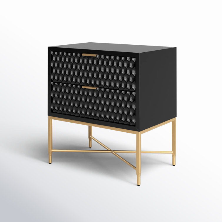 Black Pearl Mahogany 2-Drawer Nightstand with Gold Accents