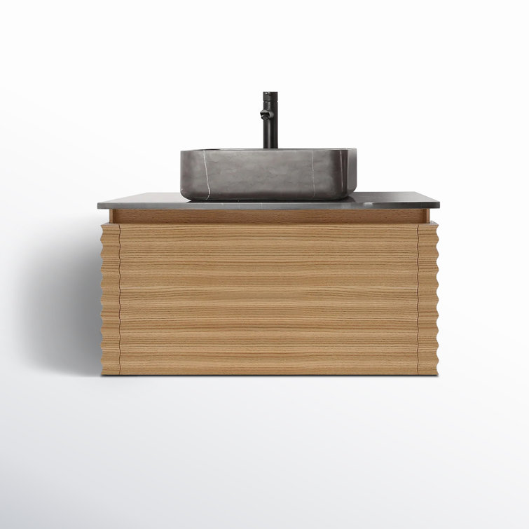 Orcus 36'' Maple Wood Wall-Mount Single Sink Vanity with Black Quartz