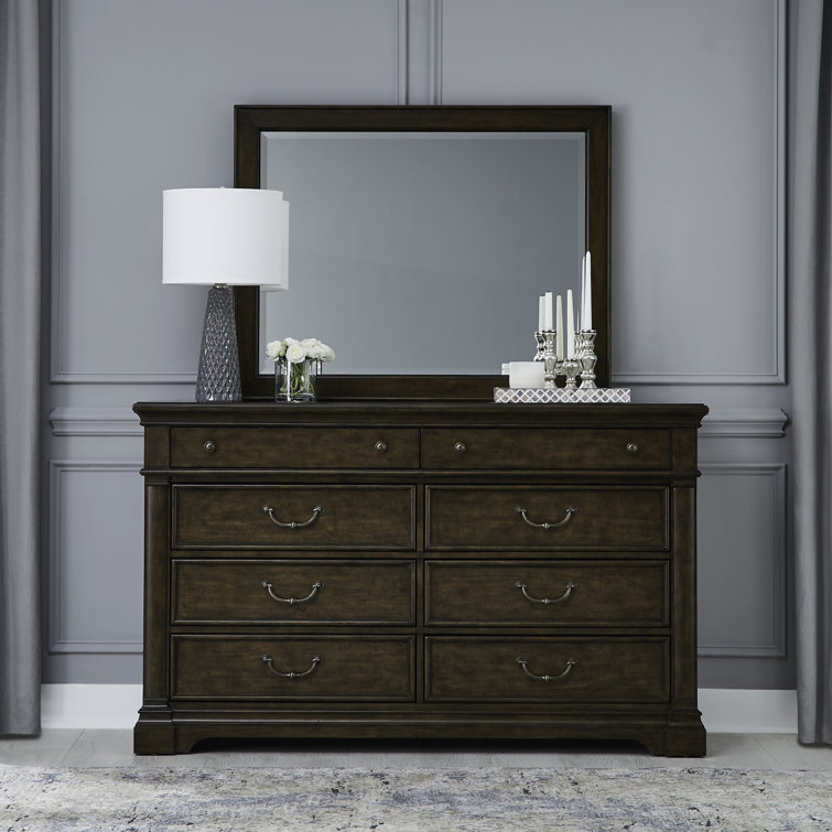 Satin Cherry King Poster Bed Set with Dresser & Mirror