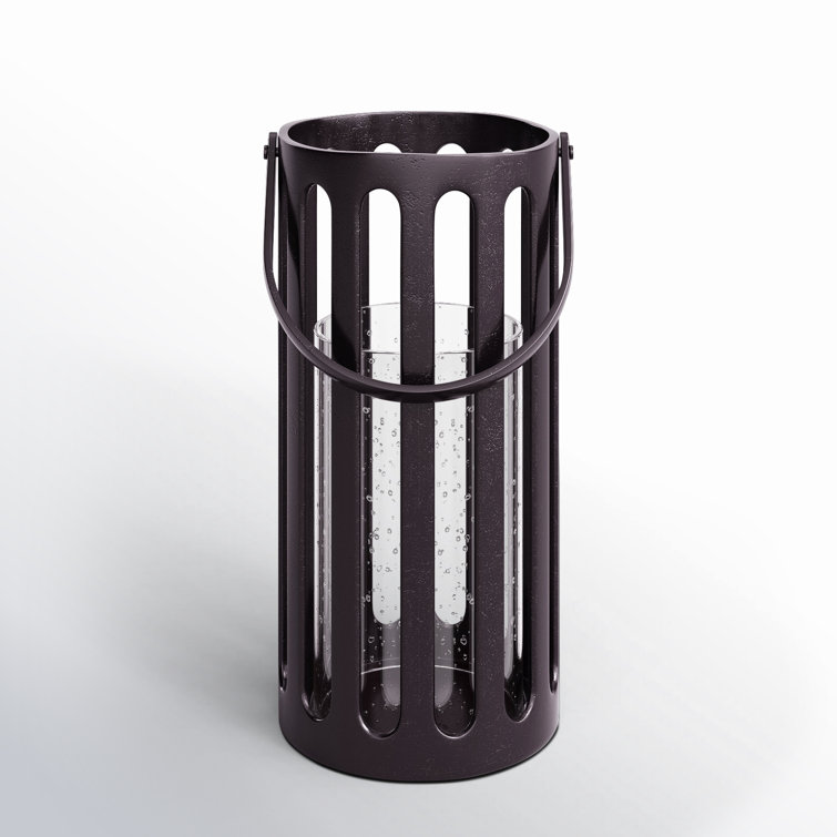 Champagne Gold Cast Aluminum Hurricane Lantern with Clear Glass