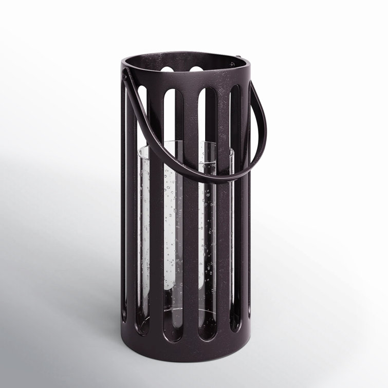 Champagne Gold Cast Aluminum Hurricane Lantern with Clear Glass