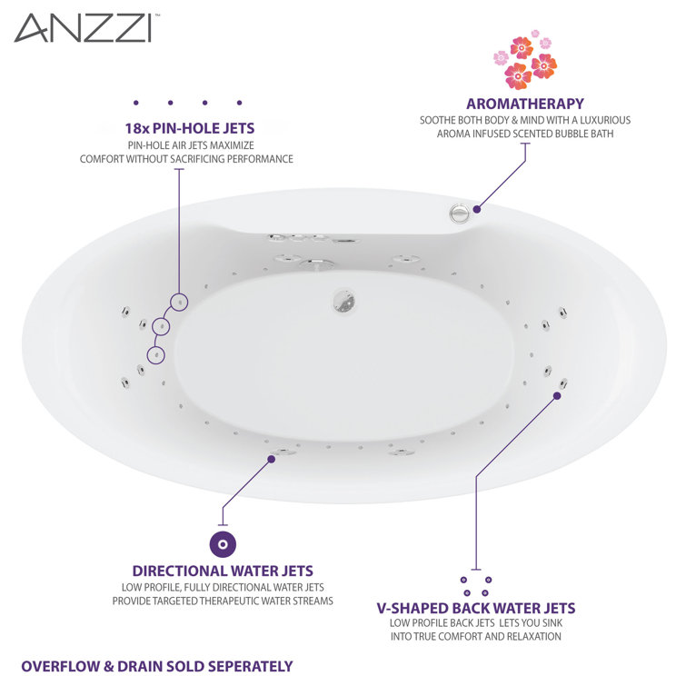 67'' White Freestanding Acrylic Whirlpool Bathtub