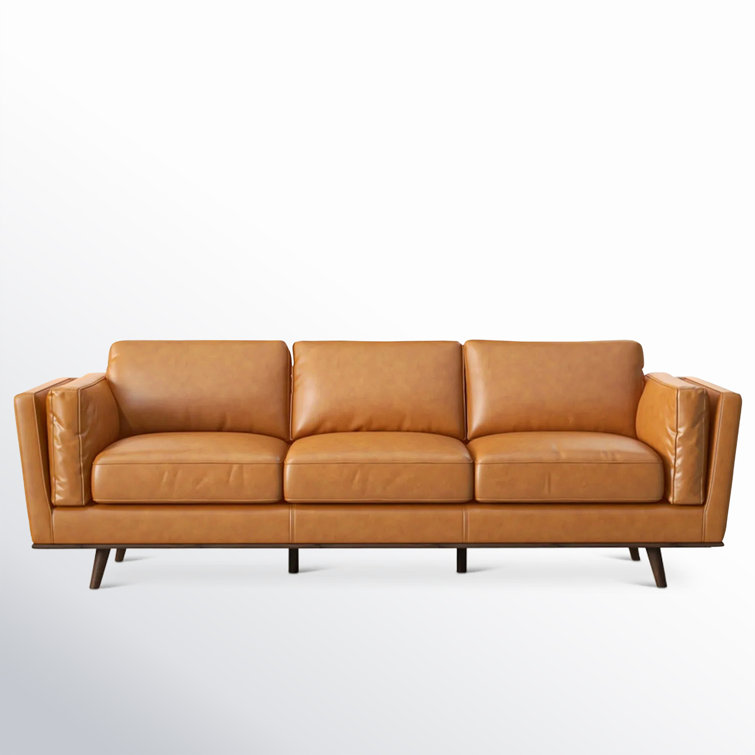 Cognac Tufted Genuine Italian Leather 89'' Sofa