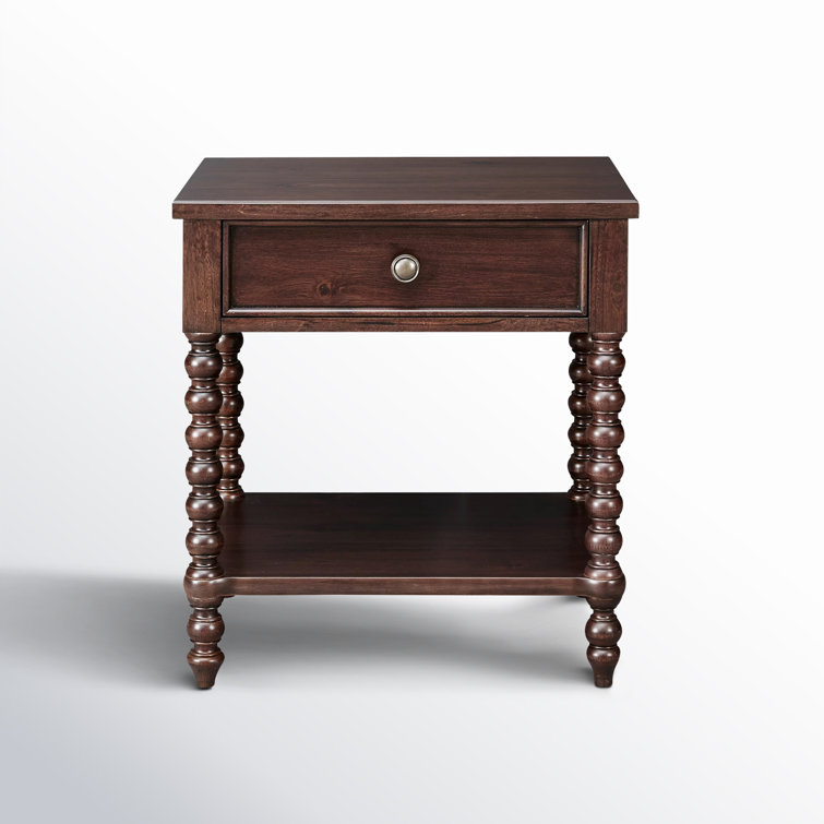 Morocco Brown Acacia Wood 1-Drawer Nightstand with Turned Legs