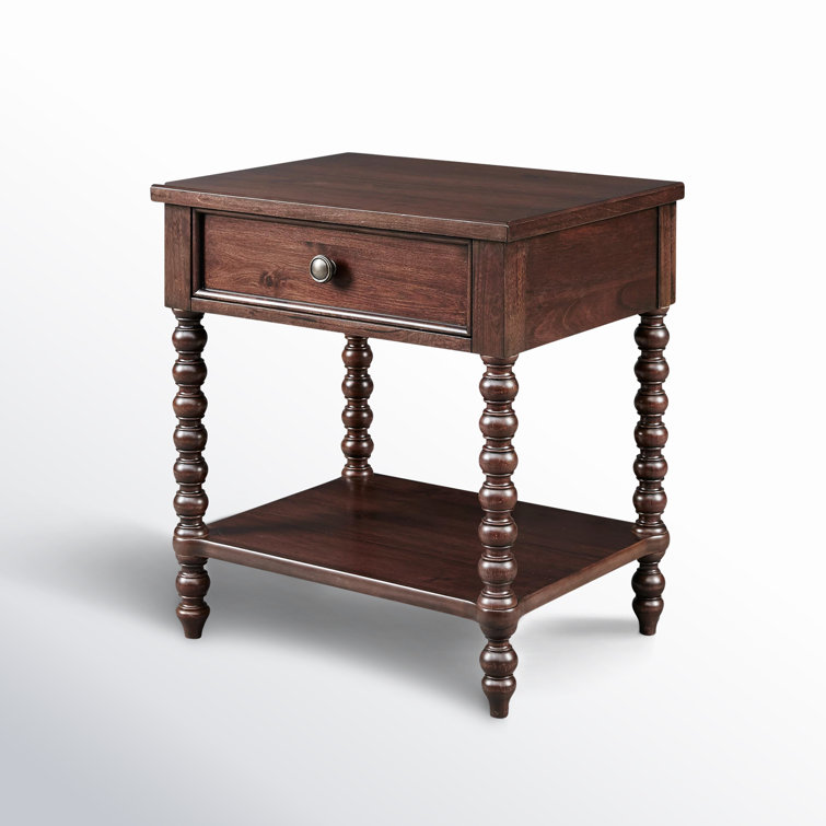 Morocco Brown Acacia Wood 1-Drawer Nightstand with Turned Legs