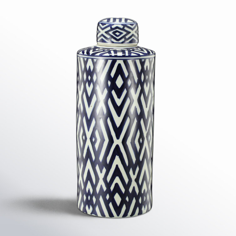 Navy and White Ceramic Novelty Decorative Jar