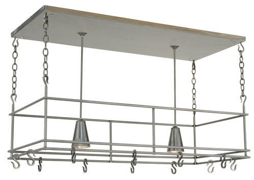 Steel 2-Light Hanging Pot Rack with Hooks
