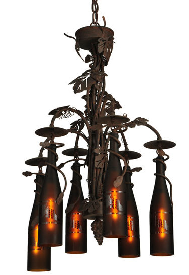 Tuscan Vineyard Elegance 6-Light Wine Bottle Chandelier with Grape Leaf Accents