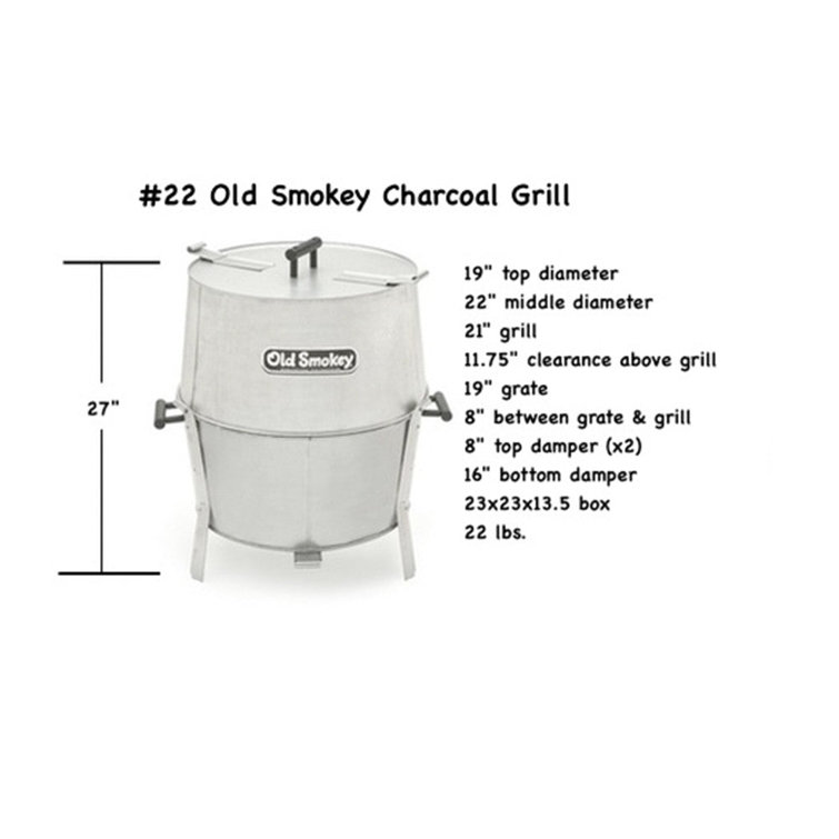 Old Smokey 22-Inch Silver Charcoal Kettle Grill