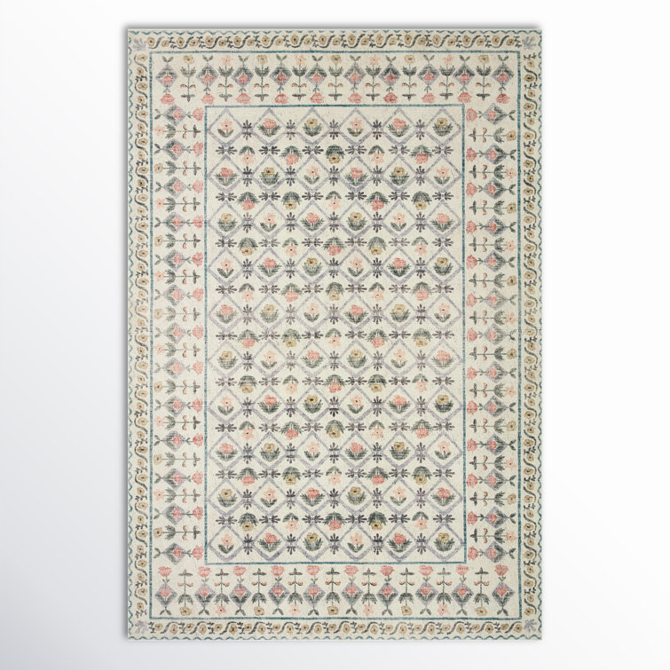 Ivory Floral Lattice Synthetic Area Rug 7'-6" x 9'-6"
