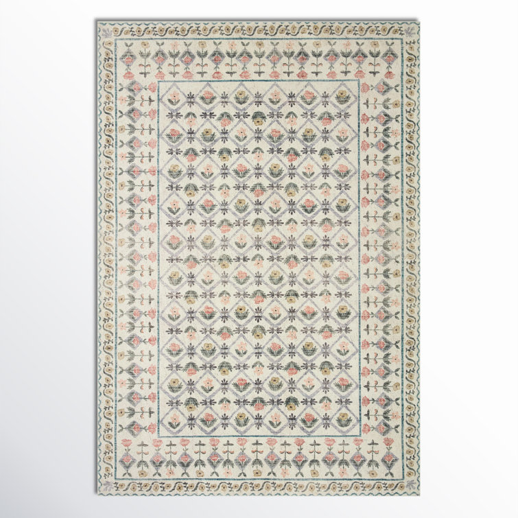 Ivory Floral Synthetic Rectangular Area Rug 8'-6" x 11'-6"
