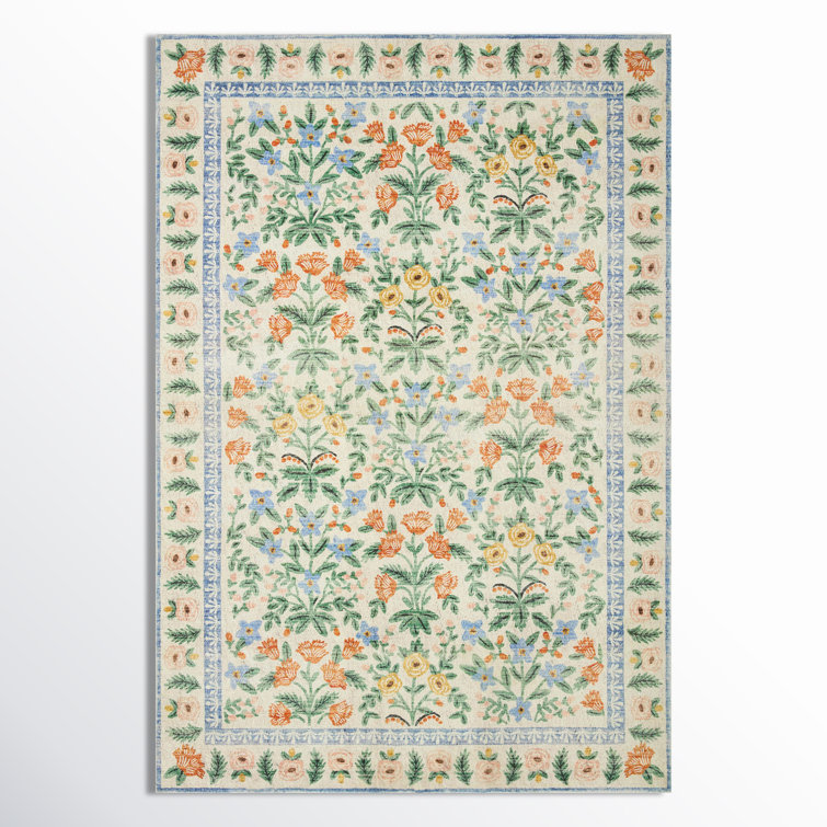 Mughal Garden Cream Floral Synthetic Rectangular Area Rug