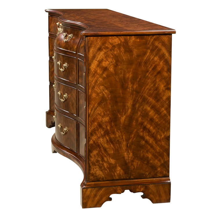 Lord Spencer Serpentine 12-Drawer Mahogany Dresser with Brass Accents