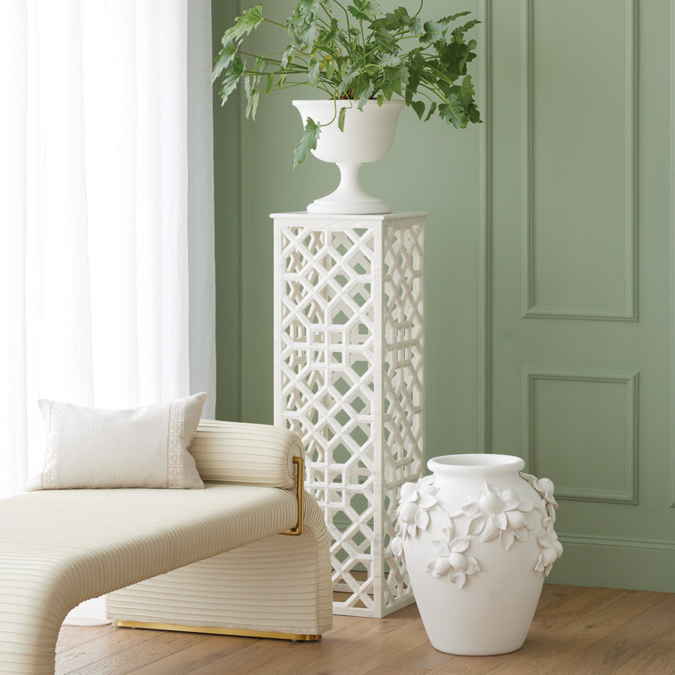 Matte White Ceramic Decorative Urn with Floral Design