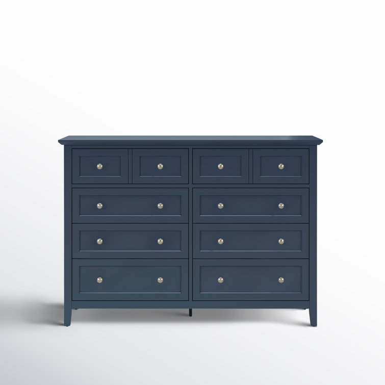 Blue Double 8-Drawer Solid Wood Dresser
