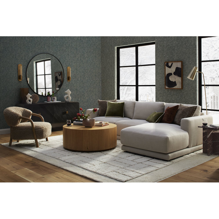 Natural Round Wood Grain Coffee Table with Wheels