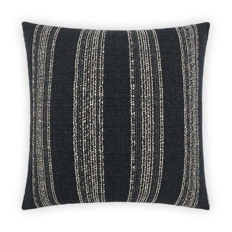 Black Striped Cotton Blend Rectangular Throw Pillow
