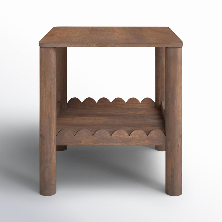 Lola Solid Wood Rectangular End Table with Scalloped Shelf