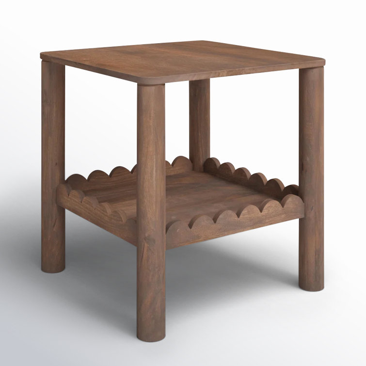 Lola Solid Wood Rectangular End Table with Scalloped Shelf