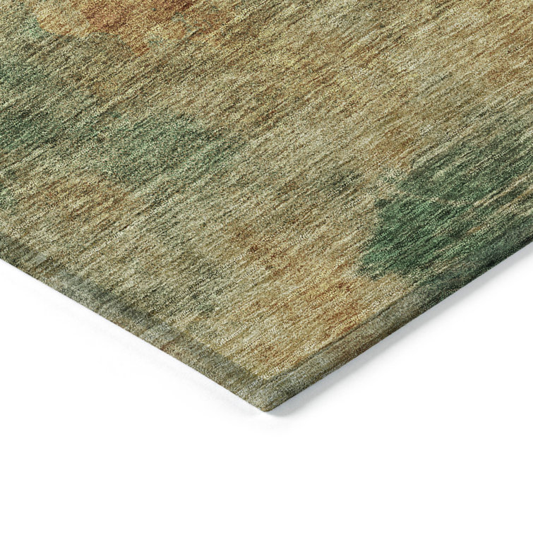 Paprika and Green Washable Rectangular Indoor/Outdoor Rug