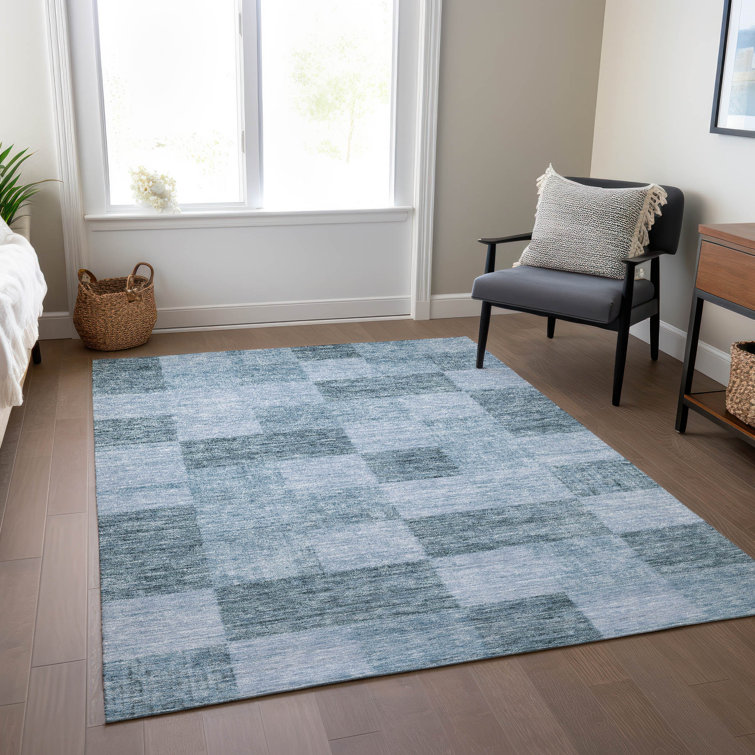 Denim Blue Synthetic Washable Rectangular Area Rug 30" x 20"