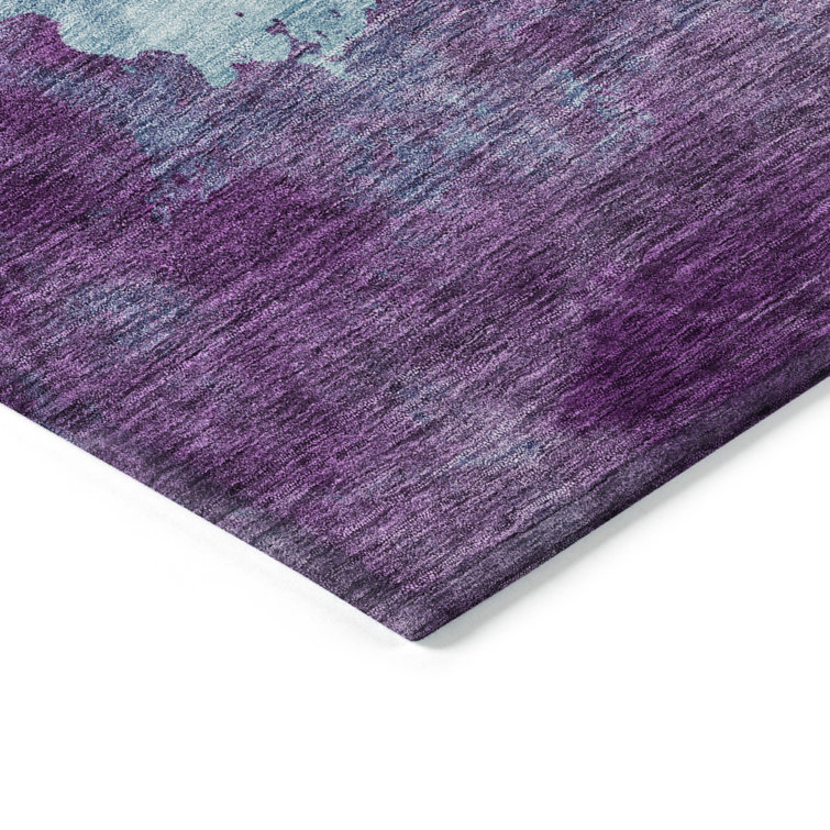 Sky Blue and Purple Machine Washable Rectangular Rug