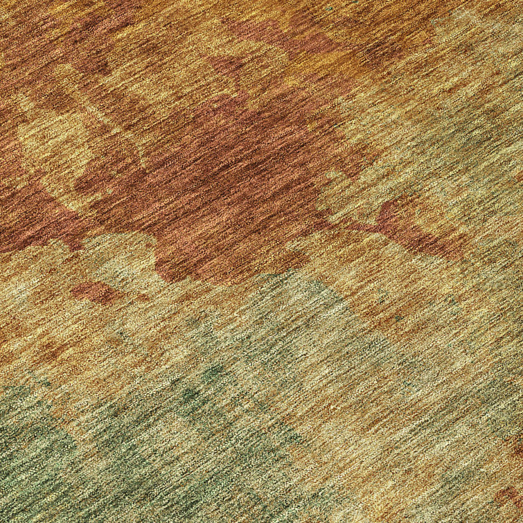 Paprika and Green Washable Rectangular Indoor/Outdoor Rug